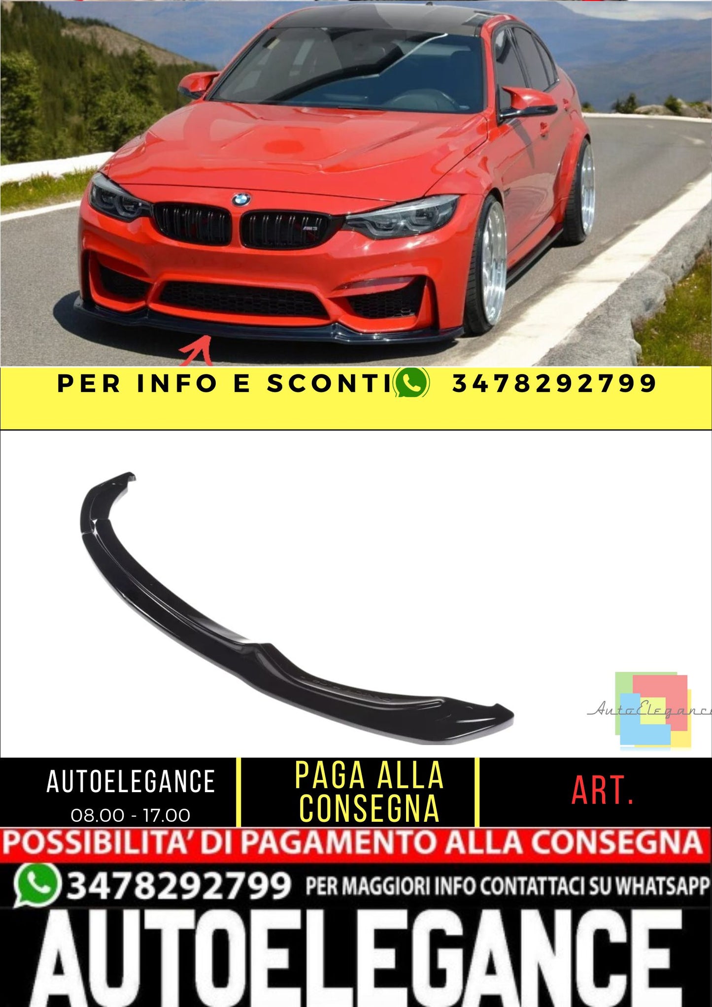 ✨SPLITTER anteriore V1 design nero lucido ABS per BMW M3 F80-✨