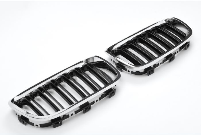 ⭐GRIGLIA RADIATORE DOPPIA STAFFA CROMATA NERA ADATTO PER BMW SERIE 1 F20 F21⭐