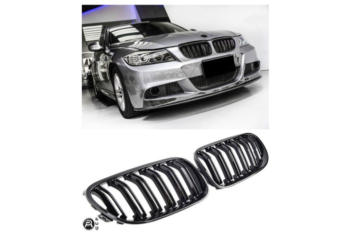 🤩GRIGLIA RADIATORE DOPPIO PONTE NERO LUCIDO ADATTO PER BMW E90 E91 2008+🤩