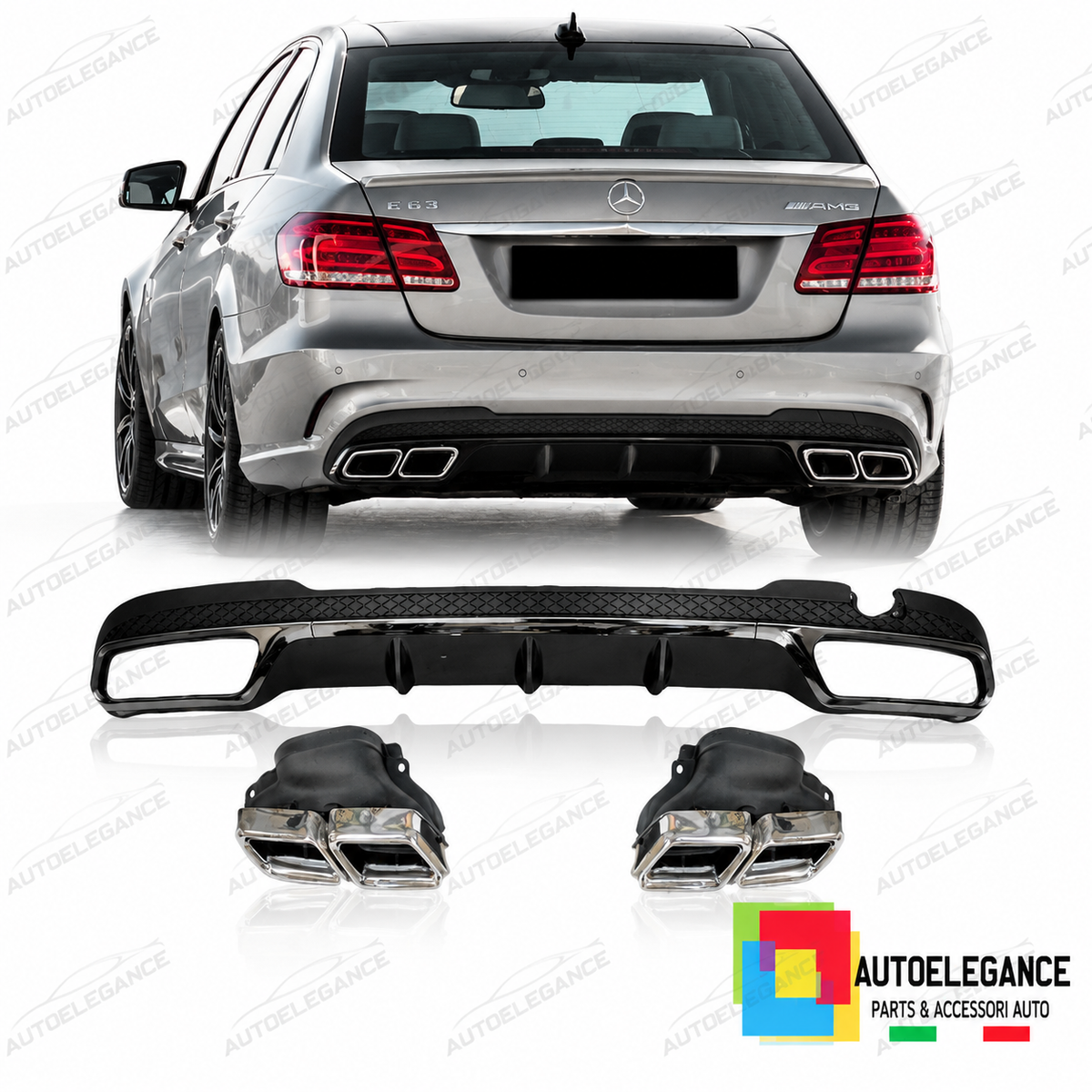 DIFFUSORE ADATTO PER MERCEDES CLASSE E W212 13-16 LOOK AMG E63 + TERMINALI