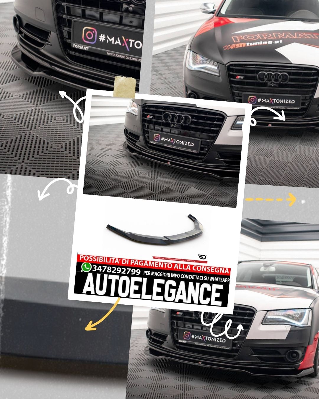 Maxton Design Front Diffuser Splitter V2 – Gloss Black ABS For Audi S8 D4, AU-S8-D4-FD2G