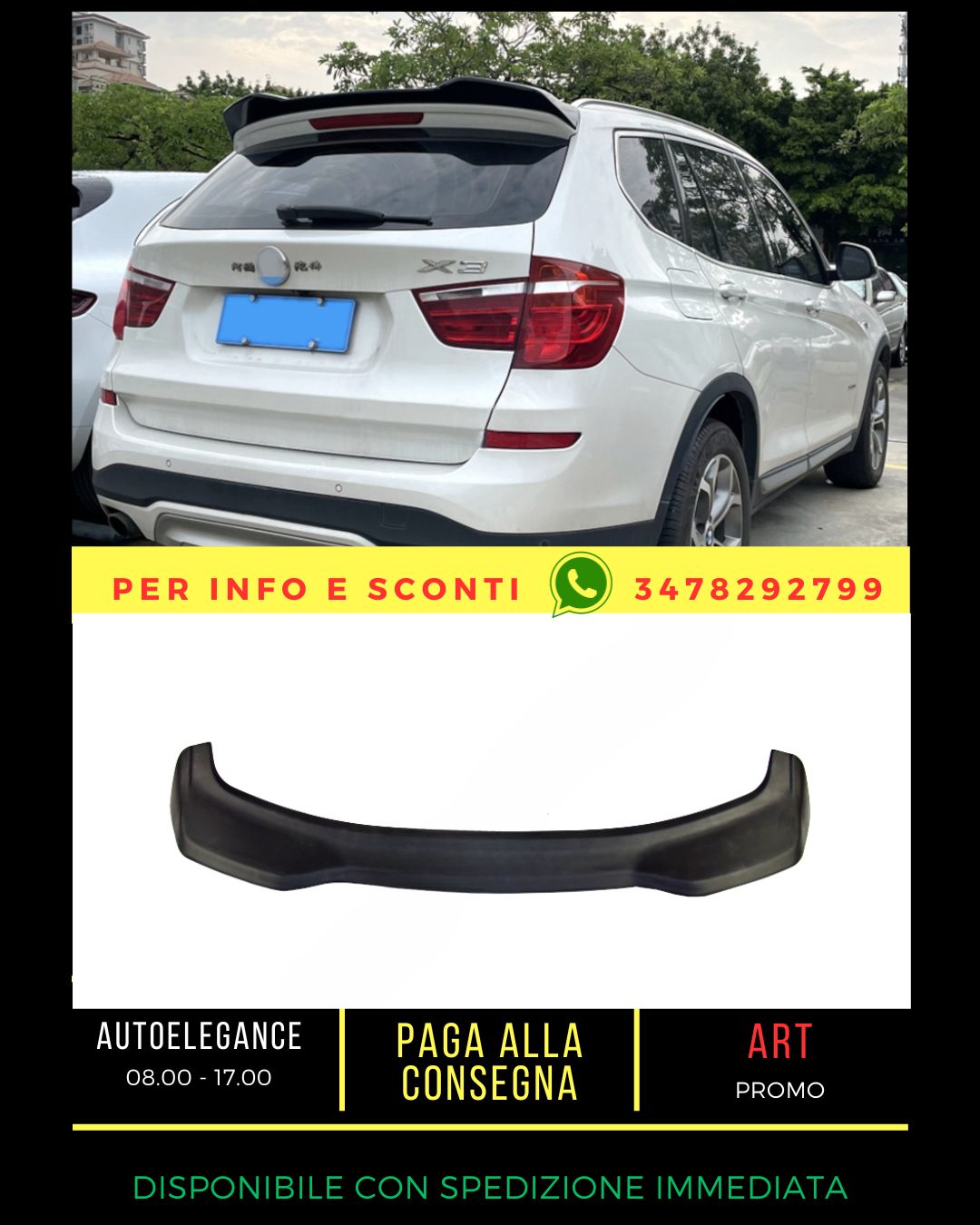 Decorazione Spoiler Laterale In ABS Per BMW X3 F25 (2011-2017) – Set Di 2 Alette Per Bagagliaio, Nero