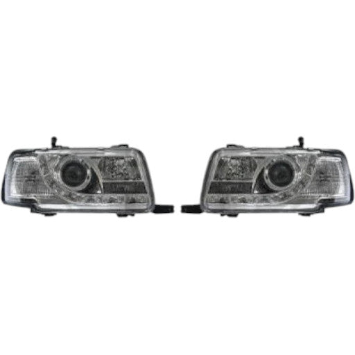 ⭐LED Headlight Set DAYLINE 91-94 CLEAR GLASS CHROME Suitable For Audi 80 B4⭐