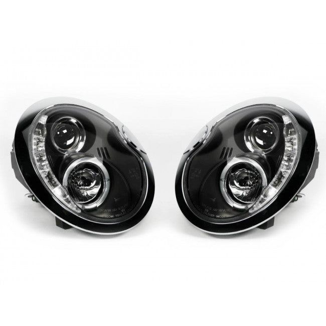 FARI ANTERIORI PER MINI R50 R53 2001-2006 NERI LED ANGEL EYES