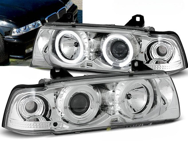 😎FARI ANTERIORI ANGEL EYES CHROME ADATTO PER BMW E36 12.90-09.99😎