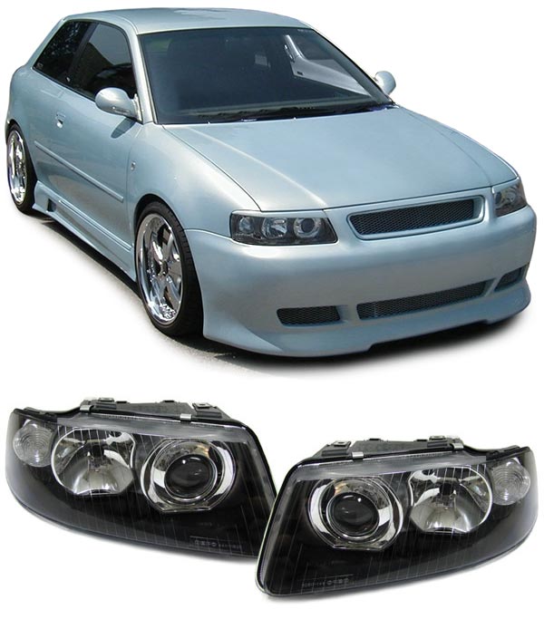 AUDI A3 8L 2000-2003 FARI ANTERIORI NERI LENTICOLARI