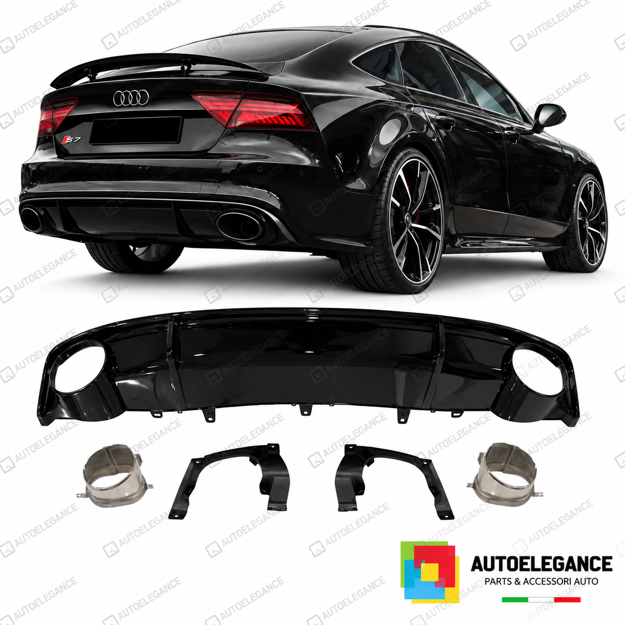 DIFFUSORE AUDI A7 16-18 LOOK RS7 TERMINALI DI SCARICO NERO LUCIDO