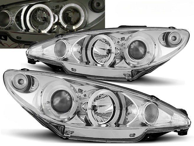 ⭐FARI ANTERIORE LED ANGEL EYES CROMATO ADATTO PER PEUGEOT 206⭐