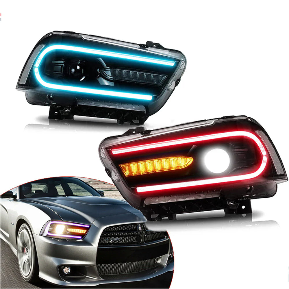 2011-2014 Dodge Charger RGB LED Headlights Black Dual Beam