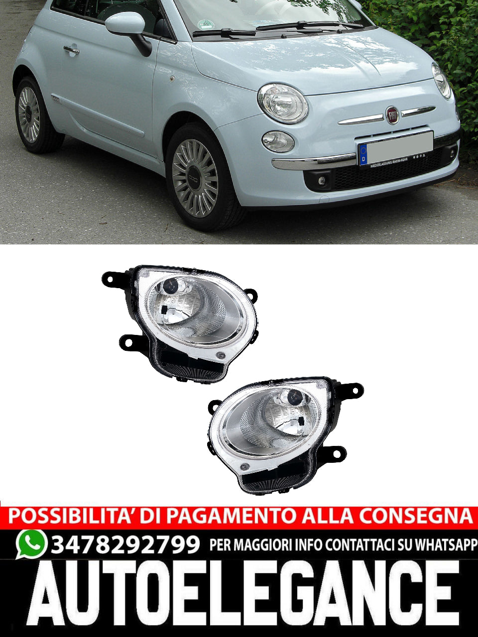 Low beam lights suitable for Fiat 500 312 10/07-06/15 H1 Set Lin Re