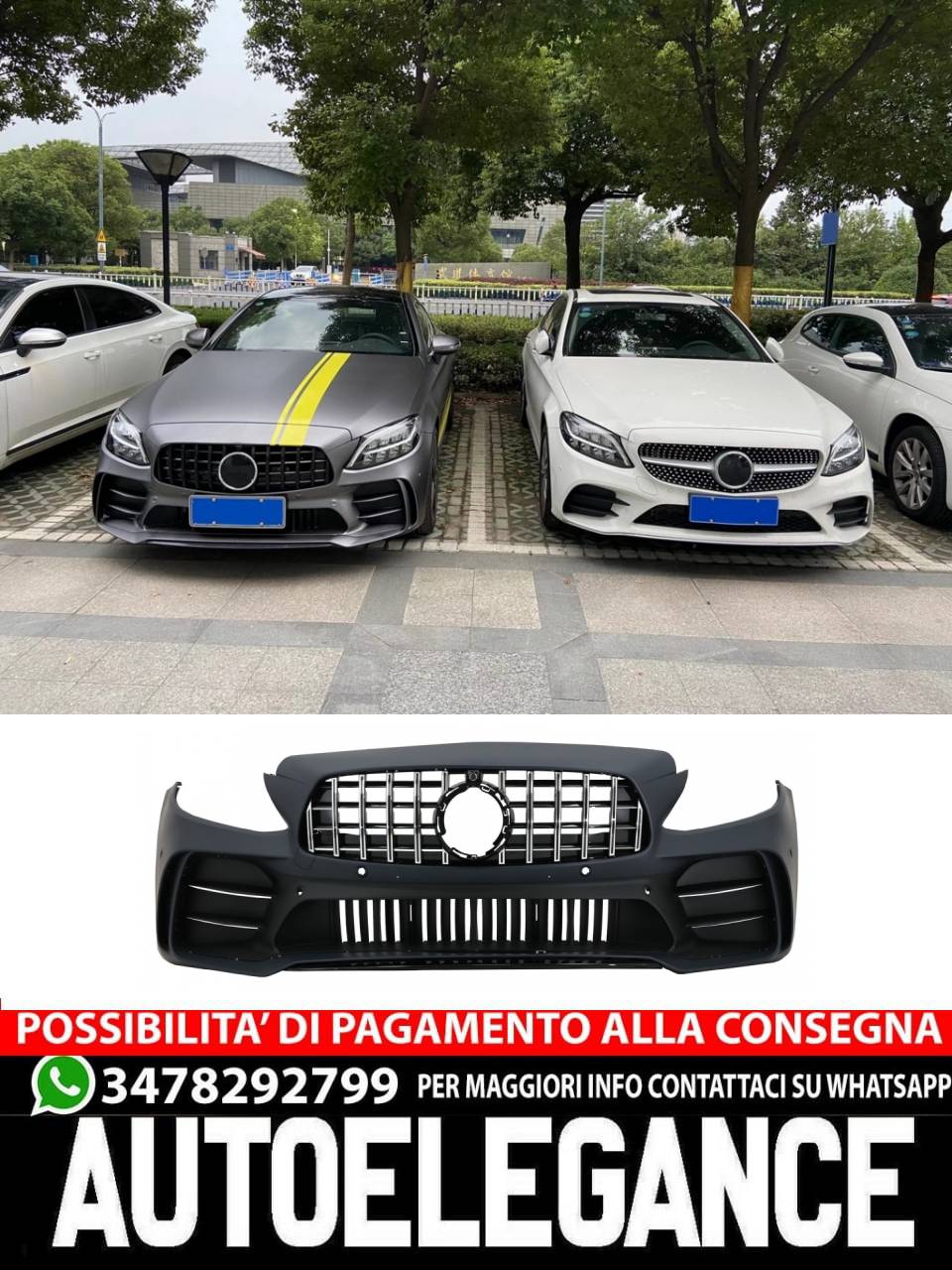 GRIGLIA NERA CON CROMATA COMPATIBILE CON FACELIFT MERCEDES-BENZ CLASSE C  W205 CON TELECAMERA ANTERIORE