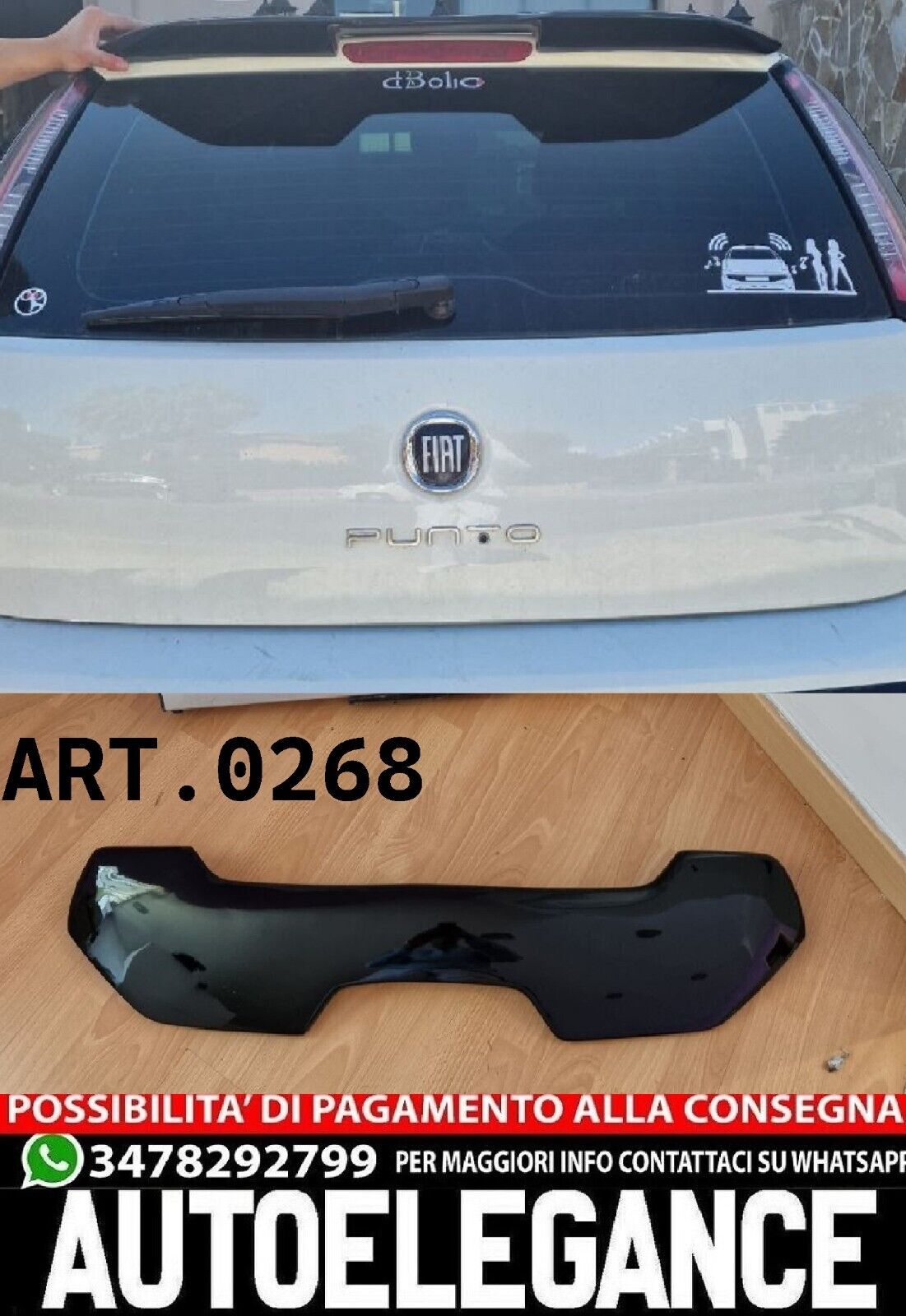 SPOILER Posteriore Per FIAT PUNTO-GRANDE-EVO, Nero Adesivo