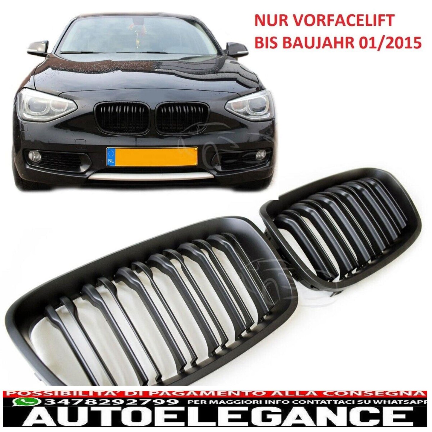 adatto per bmw serie 1 f20 f21-15 griglia radiatore doppia barra nero opaco-mostra il titolo originaletesto originalepasst für bmw 1er f20 f21 bis 15 kühlergrill doppelsteg matt schwarz AUTOELEGANCERICAMBI