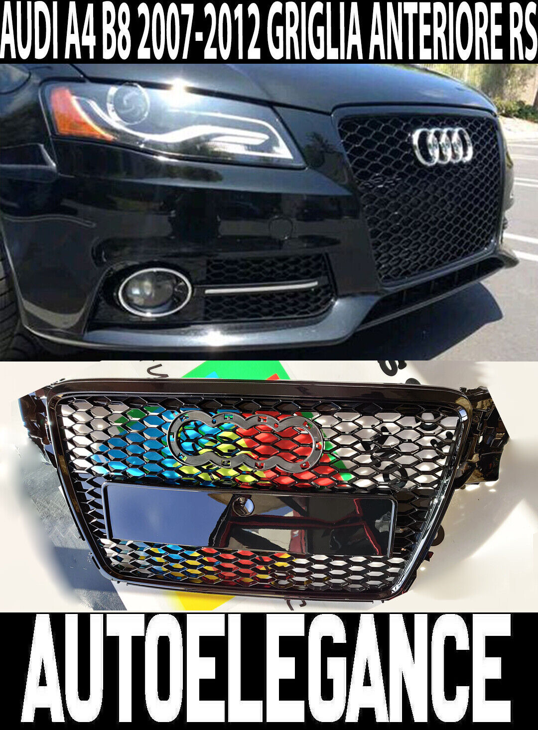 Griglia Anteriore Nero Opaco Per Audi A4 B8 8K 2007-2012 - Senza Logo, Con Portatarga