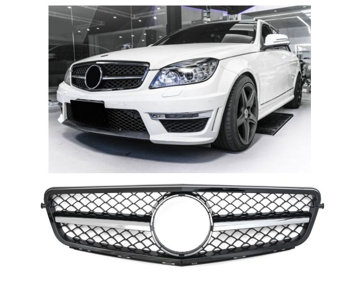 😍ART.6672 Griglia Sport Adatta Per Mercedes W204 S204 Nero Cromato😍