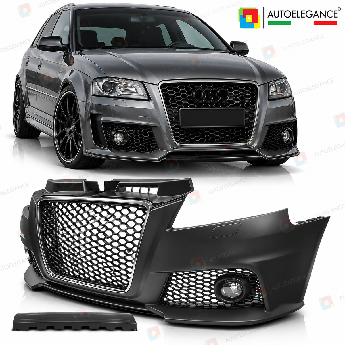 PARAURTI ANTERIORE SPORT CROMO NERO PDC compatibile con AUDI A3 08-12