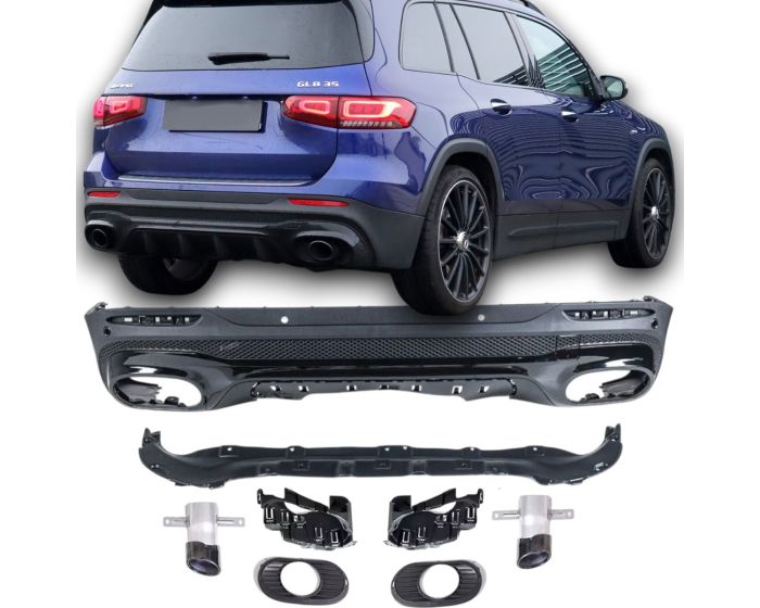 💕Diffusore + terminali di scarico 2x1 NERO per Mercedes X247 GLB-CLASS💕