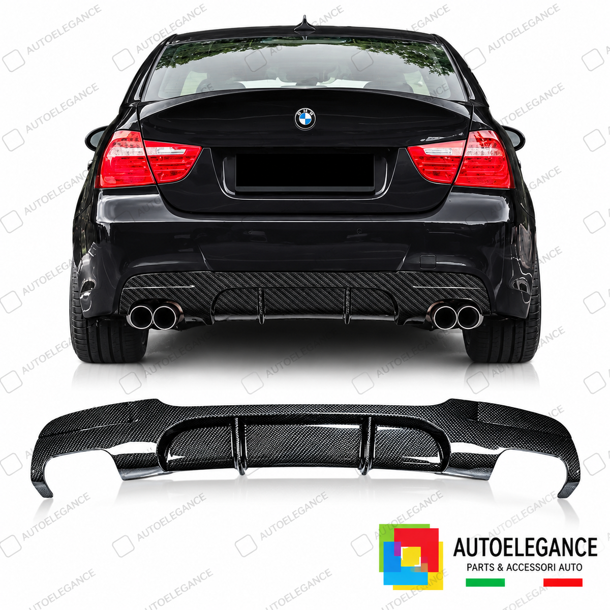 DIFFUSORE BMW ADATTO PER E90 E91 LOOK M PERFORMANCE CARBONIO DOPPIA USCITA
