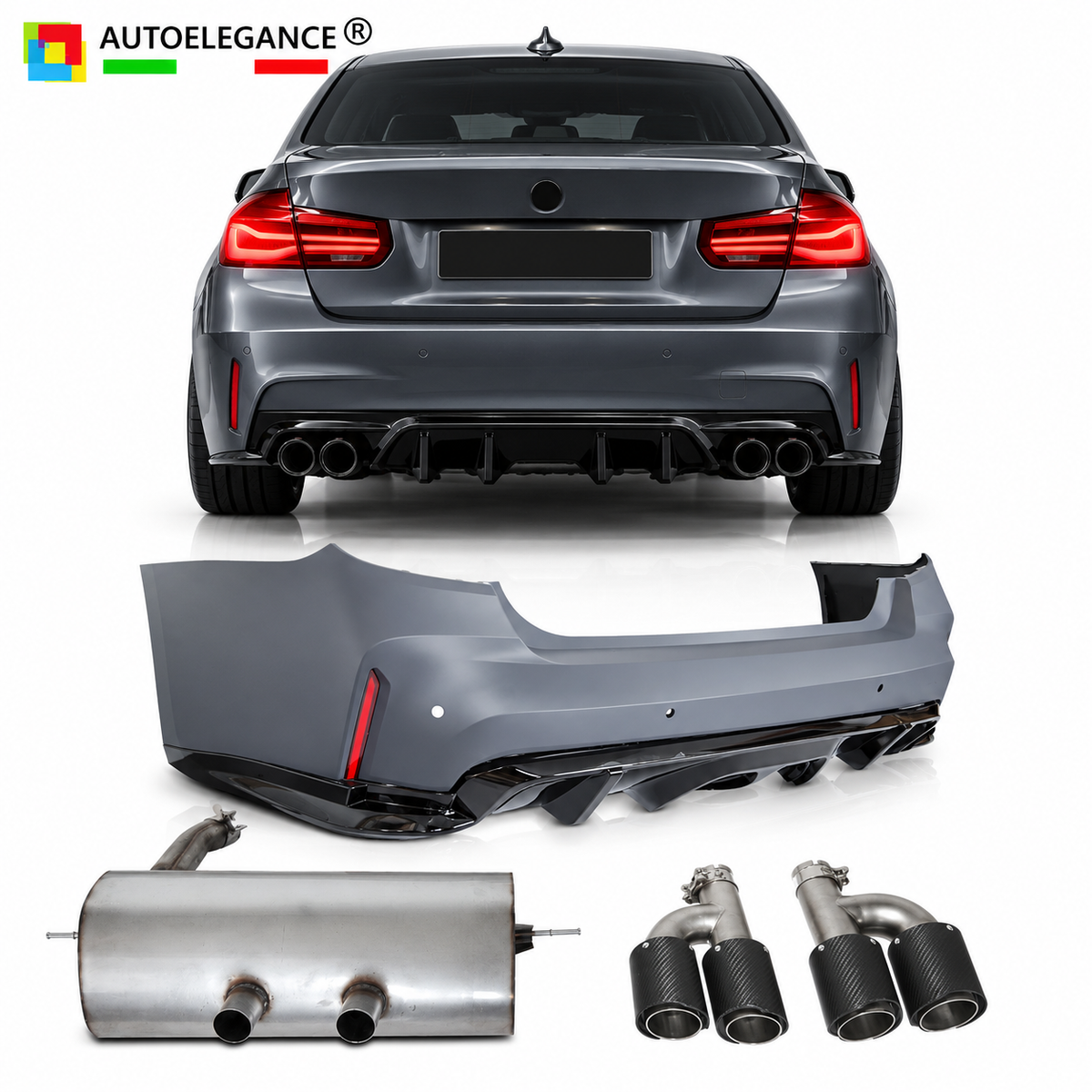 PARAURTI POSTERIORE STILE SPORT CON TERMINALI ADATTO PER BMW F30 11-18 LOOK M