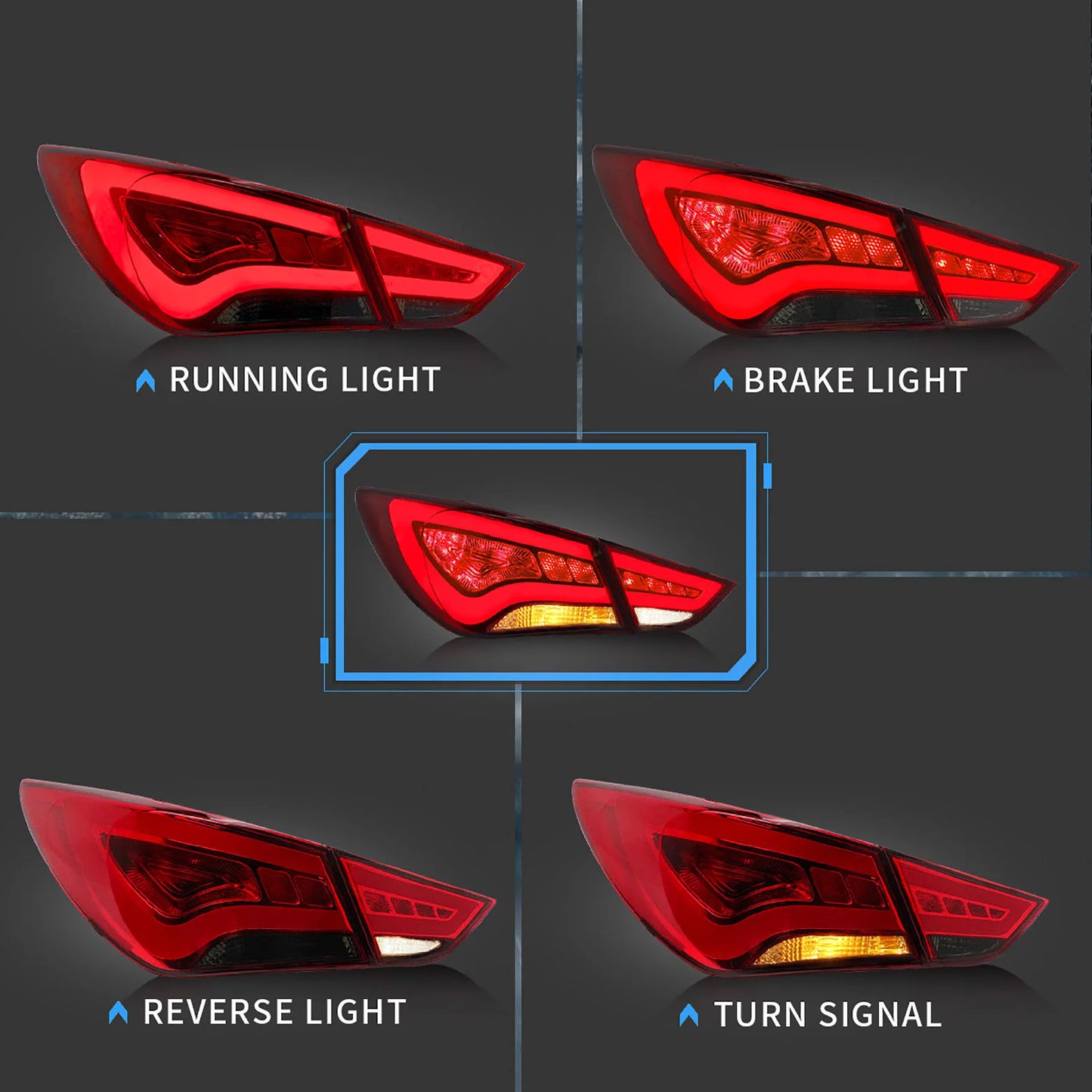 Fanali posteriori Full LED per Hyundai Sonata 6th Gen Sedan 2011-2014 ABS, PMMA, materiale in VETRO