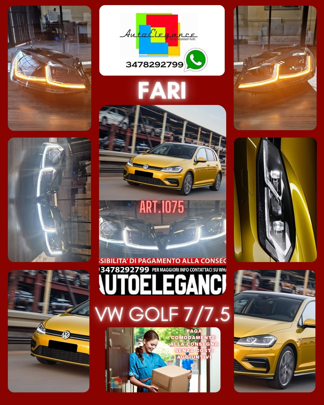 FART.1075 ARI ANTERIORI ADATTI PER VW GOLF 7 2012-2017 LOOK 7.5 RLINE DINAMICI LED