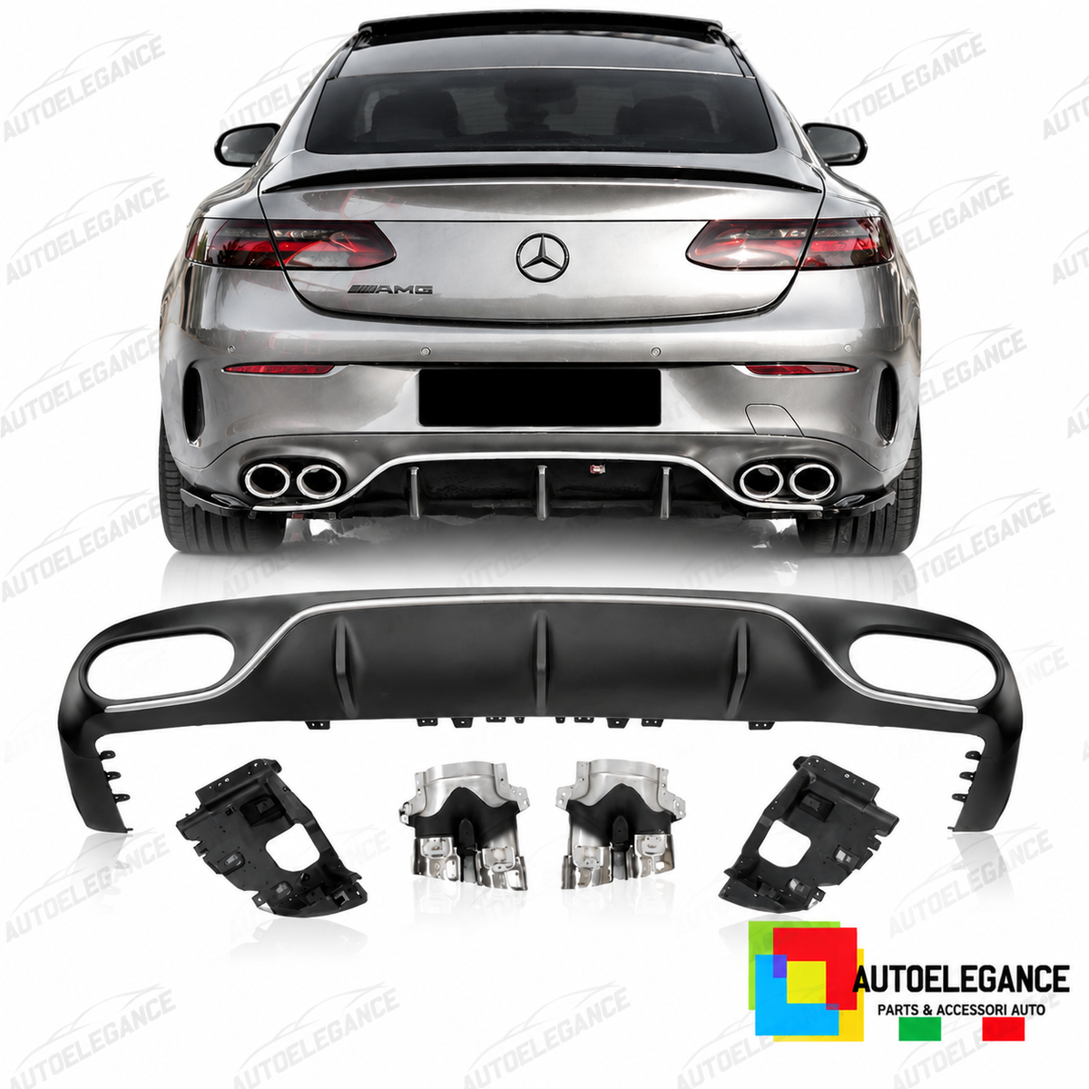 DIFFUSORE ADATTO PER MERCEDES W213 COUPE C238 LOOK E53 TERMINALI NERO CROMATO