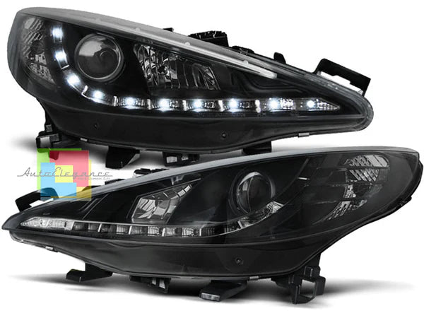 ⭐FARI ANTERIORI ADATTO PER PEUGEOT 207 2006-2012 NERI DRL LED⭐