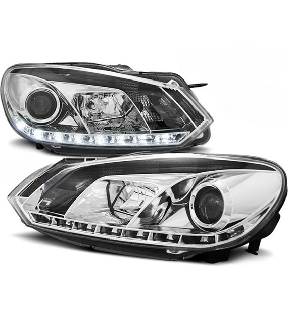 π Fari Anteriori Adatto per VW Golf 6 08-12 True DRL Cromati π