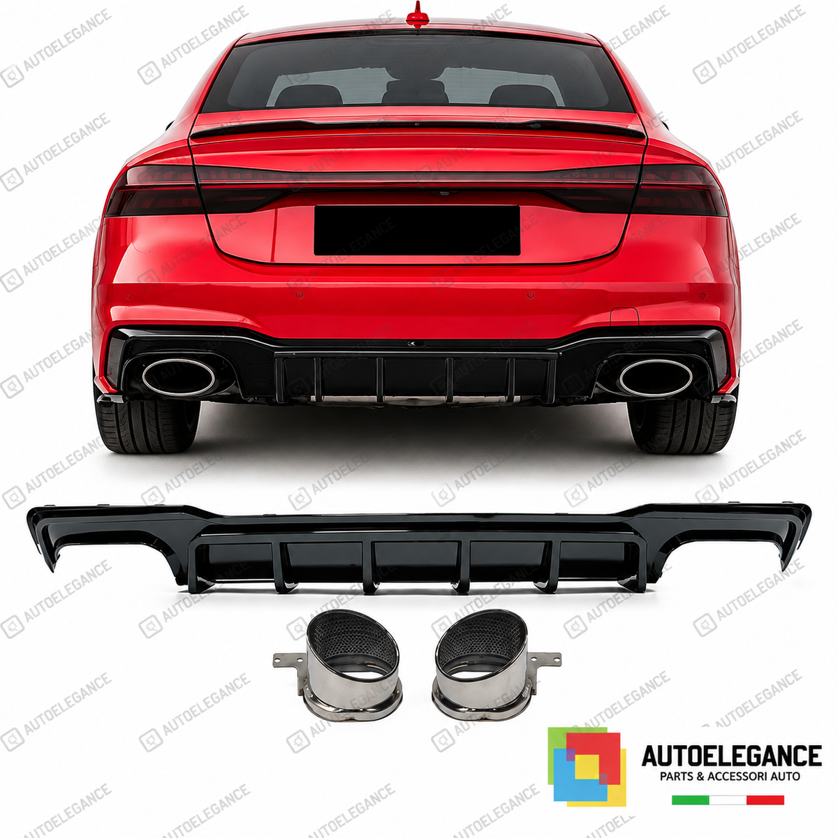 DIFFUSORE AUDI A7 19-23 LOOK RS7 NERO LUCIDO E TERMINALI DI SCARICO CROMATI