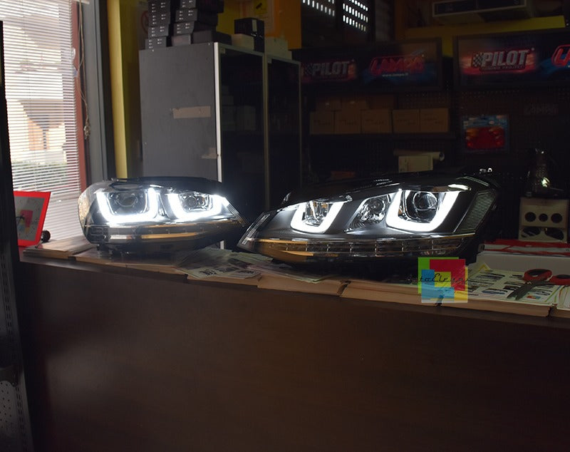 ✨FANALI ANTERIORI LUCI DIURNE ADATTI PER VW Golf 6 08-12 Trasparente/Nero✨