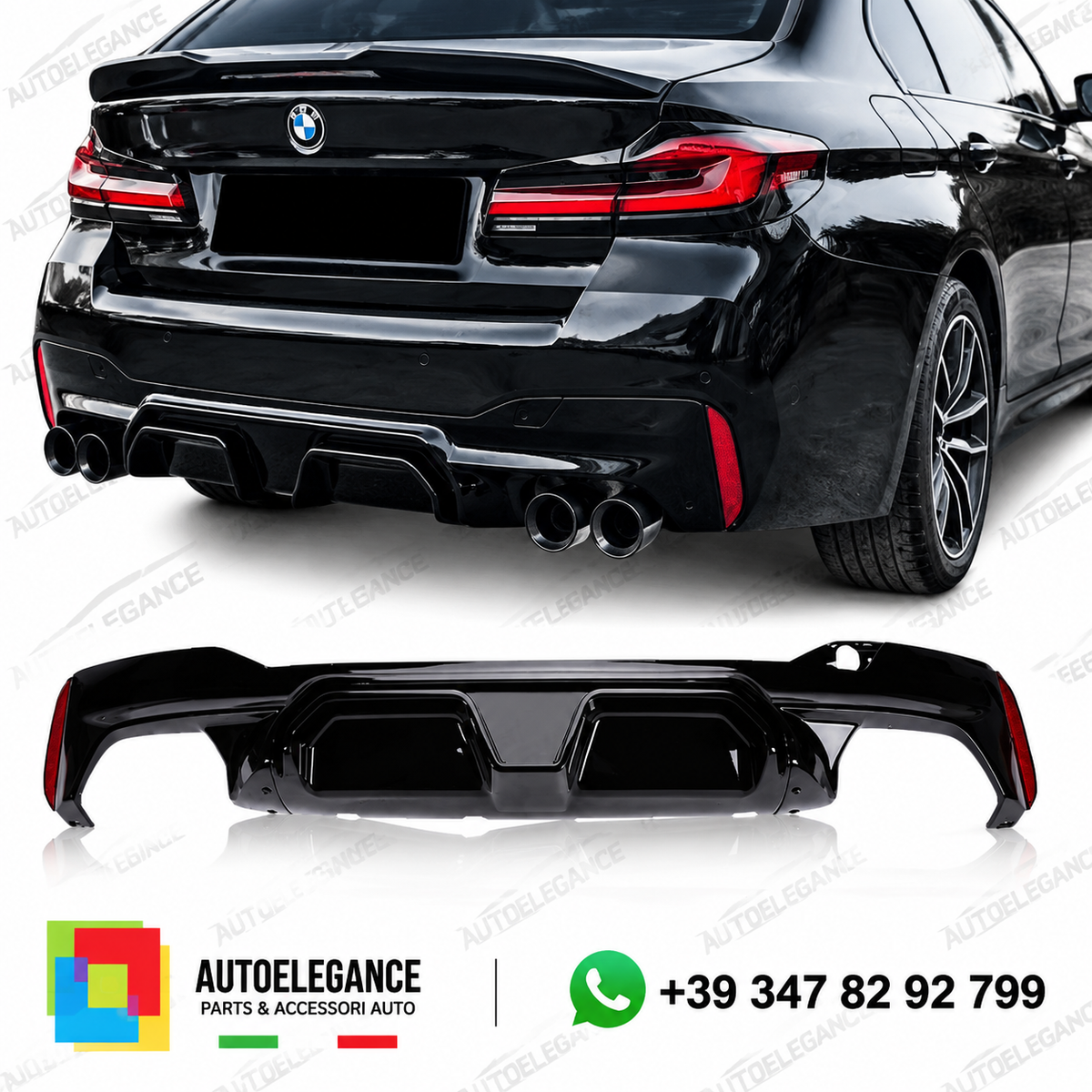 DIFFUSORE ADATTO PER BMW G30 LOOK M5 NERO LUCIDO