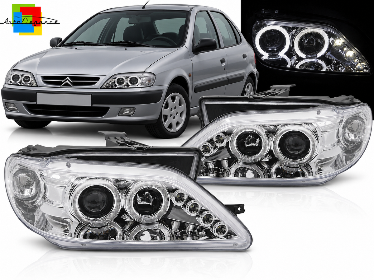 FARI ANTERIORI A LED CROMATI ADATTI PER CITROEN XSARA 97-00