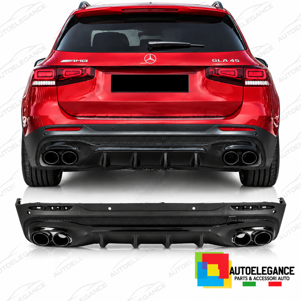 DIFFUSORE ADATTO PER MERCEDES X247 20- LOOK GLB45 TERMINALI DI SCARICO NERO