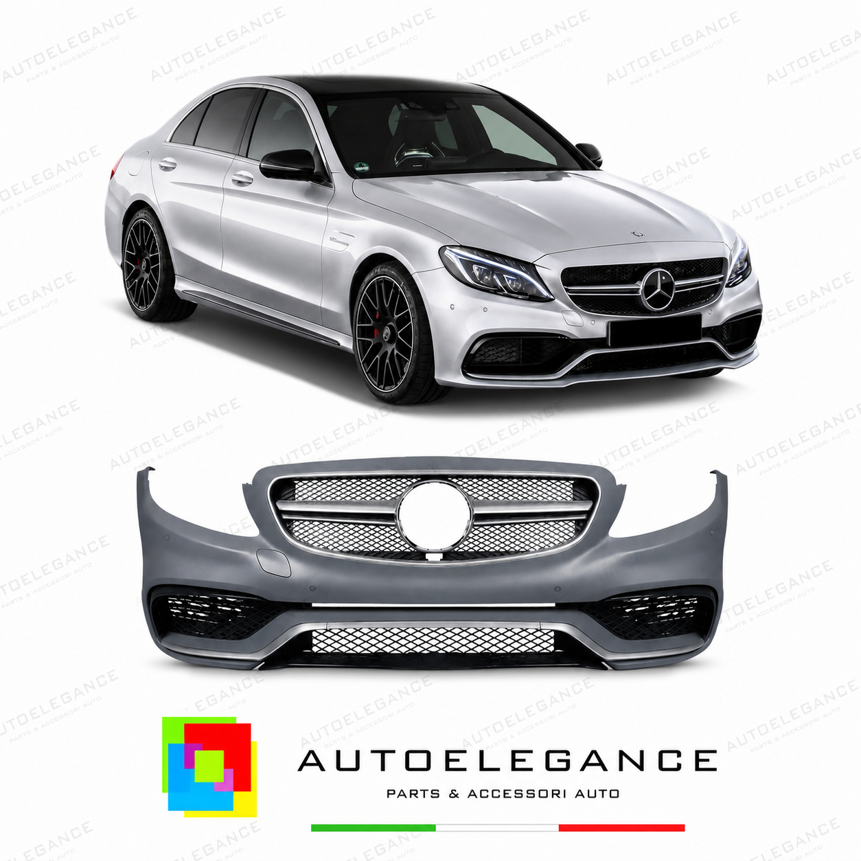 PARAURTI ANTERIORE MERCEDES CLASSE C W205 14-18 LOOK AMG PDC GRIGLIA