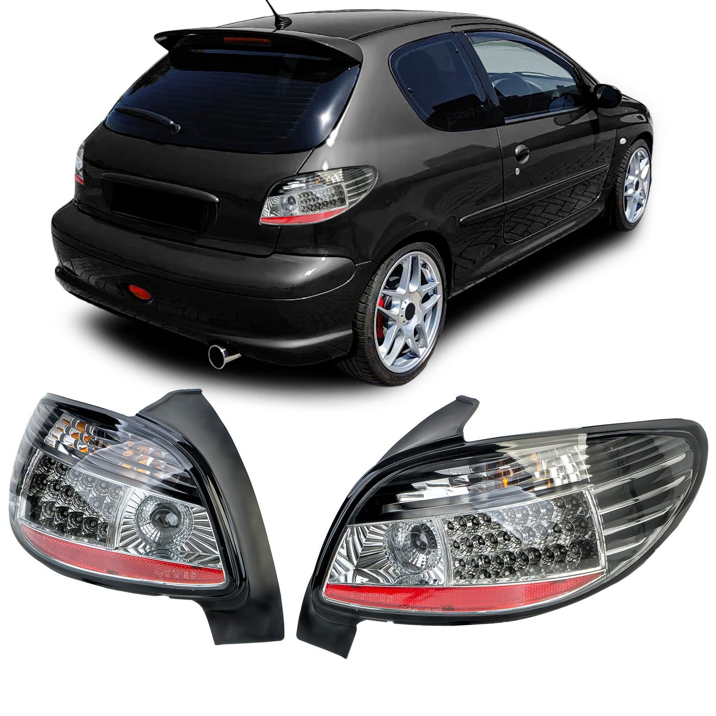 💫ART.4490 Fanali Posteriori in Vetro Trasparente Nero per Peugeot 206 98-09💫