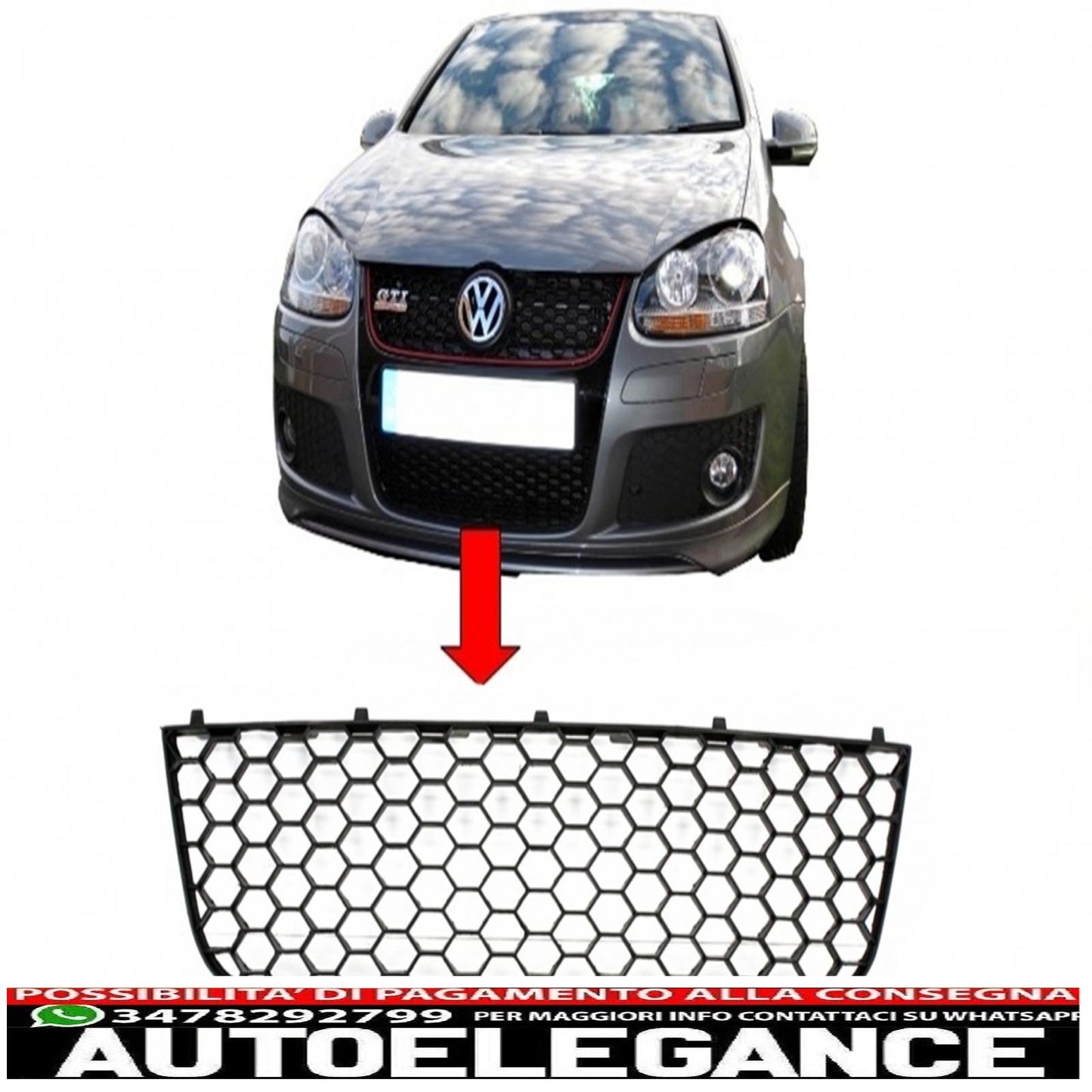 Front bumper lower center grille suitable for vw golf 5 v (2003-2007) gti design
