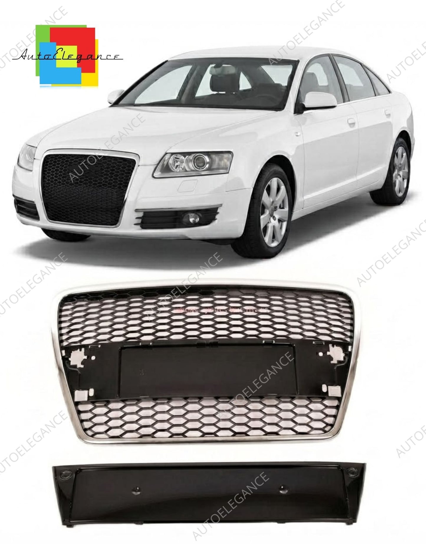 👉Griglia anteriore cromata e nera lucida adatta per Audi A6 C6 4F 2004-2008👈