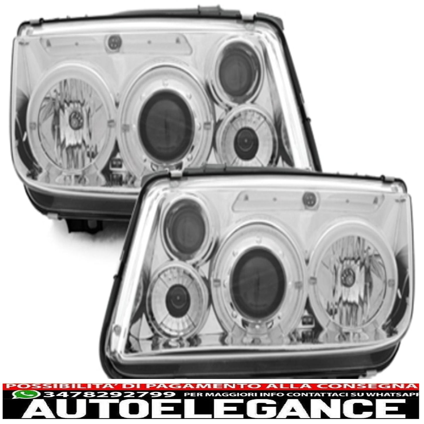 fari adatti per vw bora (1998-2005) angel eye 2 cerchi halo cromati