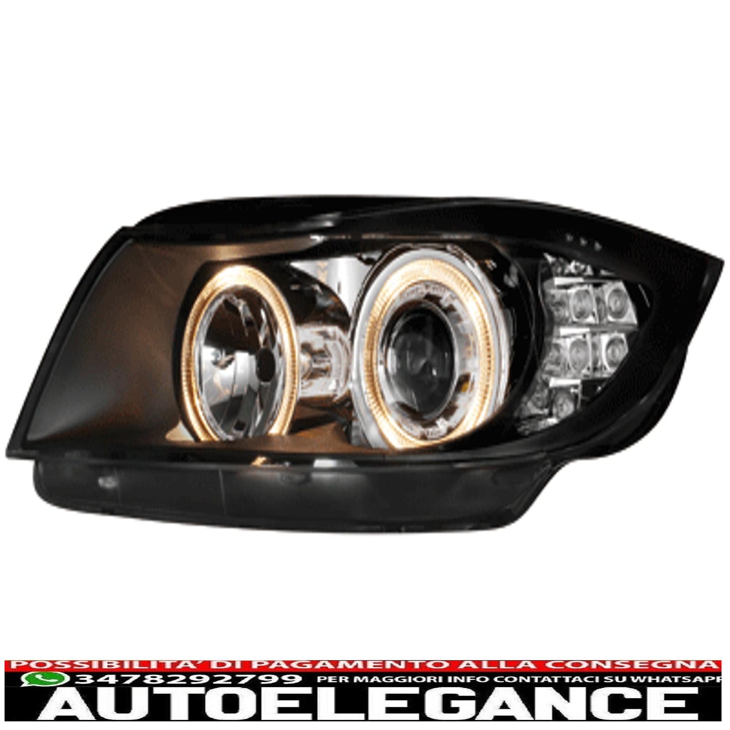 angel eye led headlights suitable for bmw 3 series e90 sedan e91 touring (03.2005-08.2008) 2 black halo rims