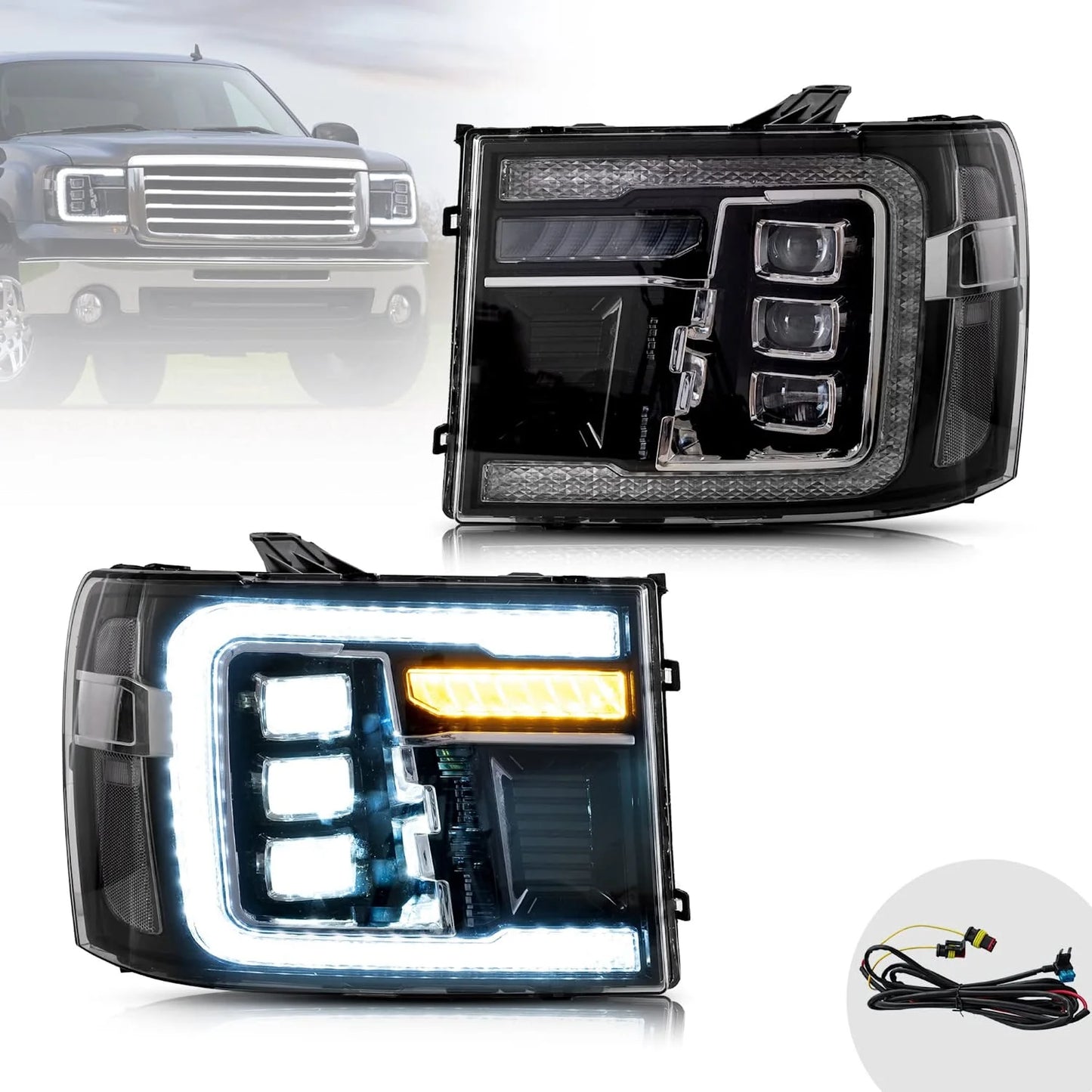 Fari a LED per GMC Sierra 1500 2500HD 3500HD 2007-2013 con DRL dinamico