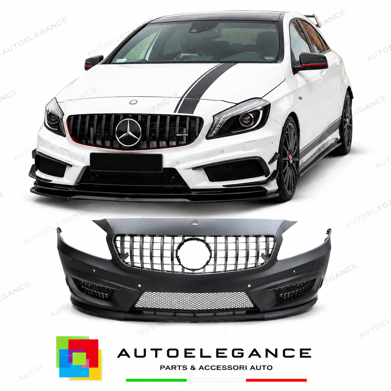 PARAURTI ANTERIORE MERCEDES CLASSE A W176 A45 12-15 LOOK AMG + GRIGLIA