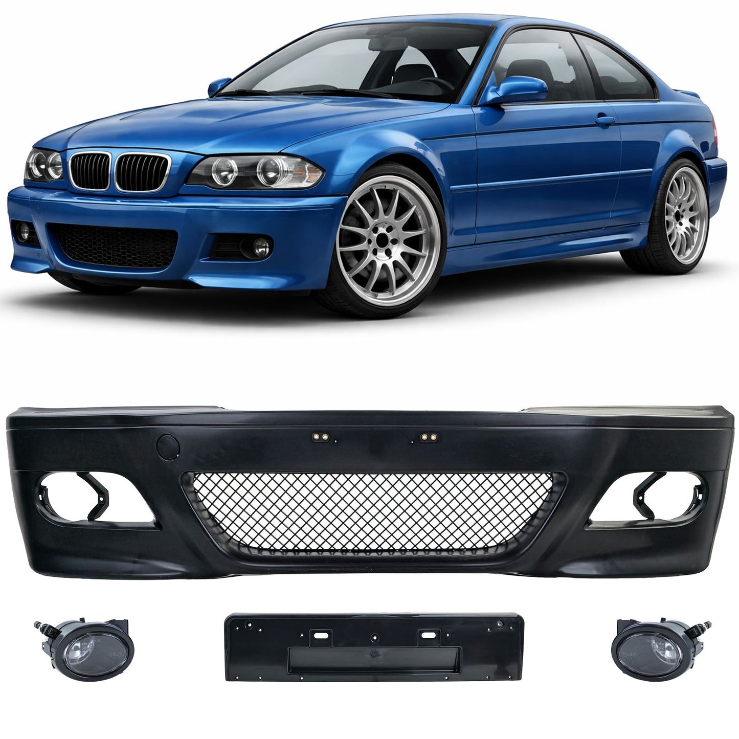 💫ART.7892 Paraurti Anteriore + Fari Antinebbia trasparenti per BMW E46 Coupe💫