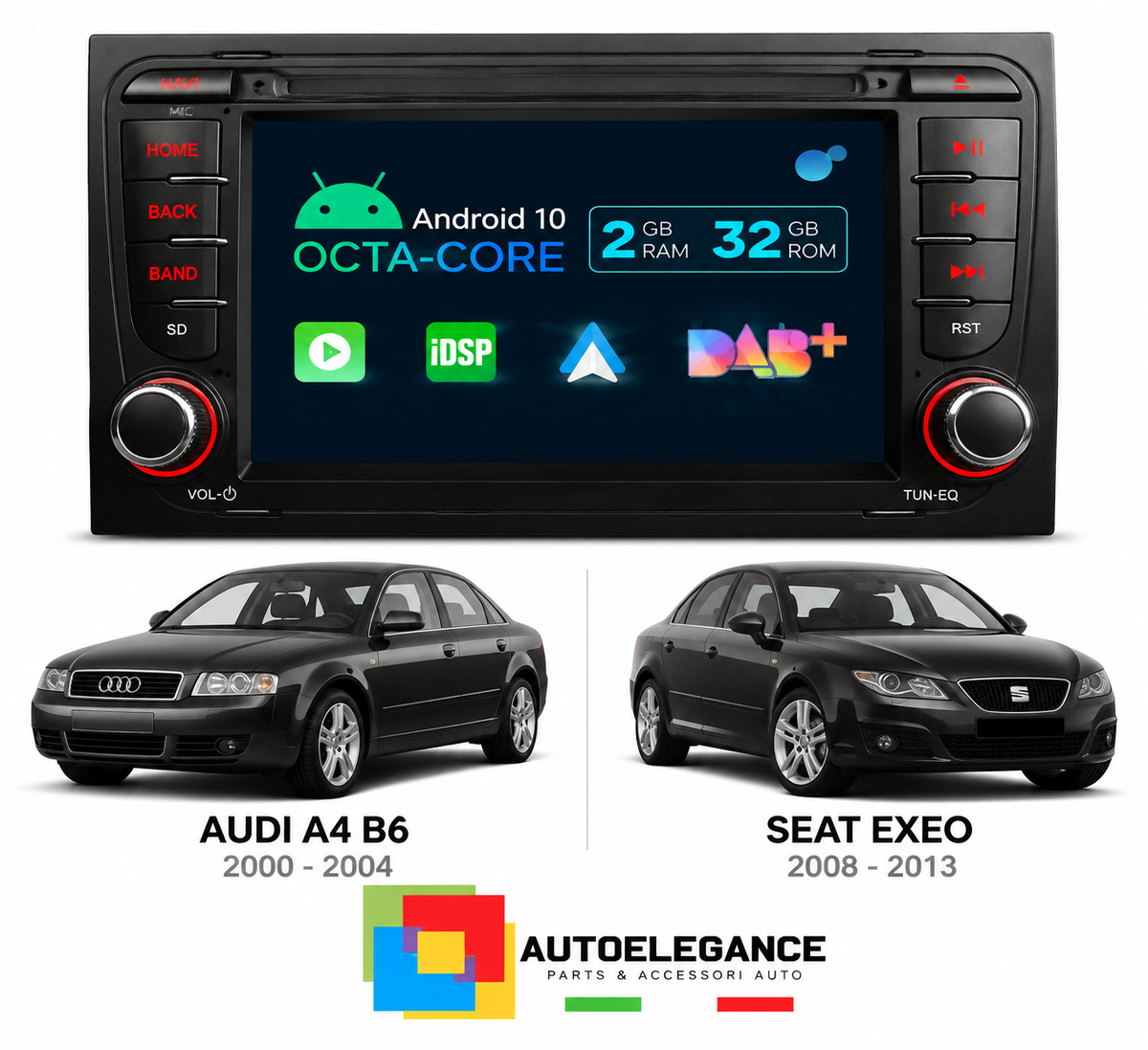 7" ANDROID DDR4 2GB DI RAM 32GB DI ROM CARPLAY ANDROID ADATTO PER AUDI SEAT