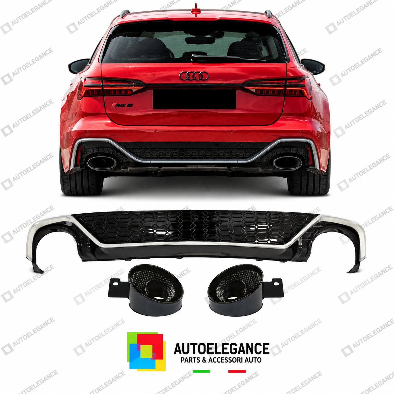 DIFFUSORE AUDI A6 18-22 LOOK RS6 NERO CROMATO