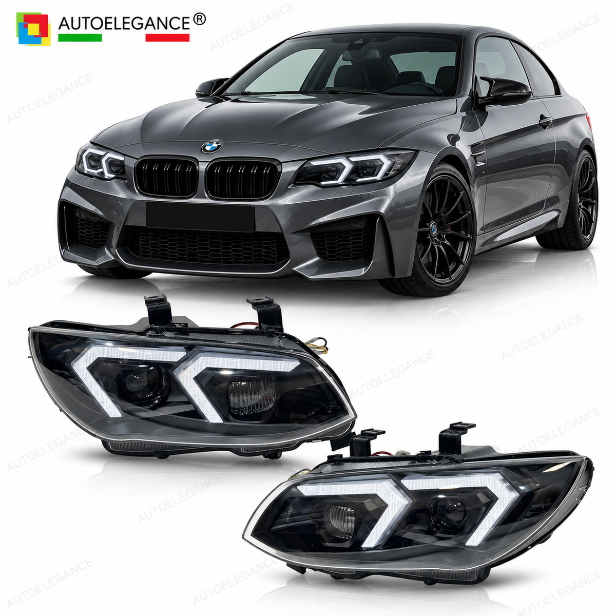 FARI ANTERIORI ADATTI PER BMW E92 / E93 2010-2013 Look G80 M SPORT