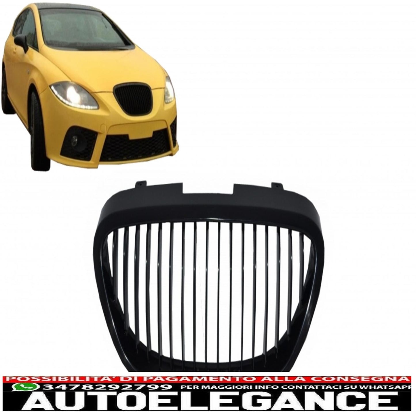 Gloss black front center grille suitable for Seat Toledo/Leon/Altea (2004-2009) Cupra design