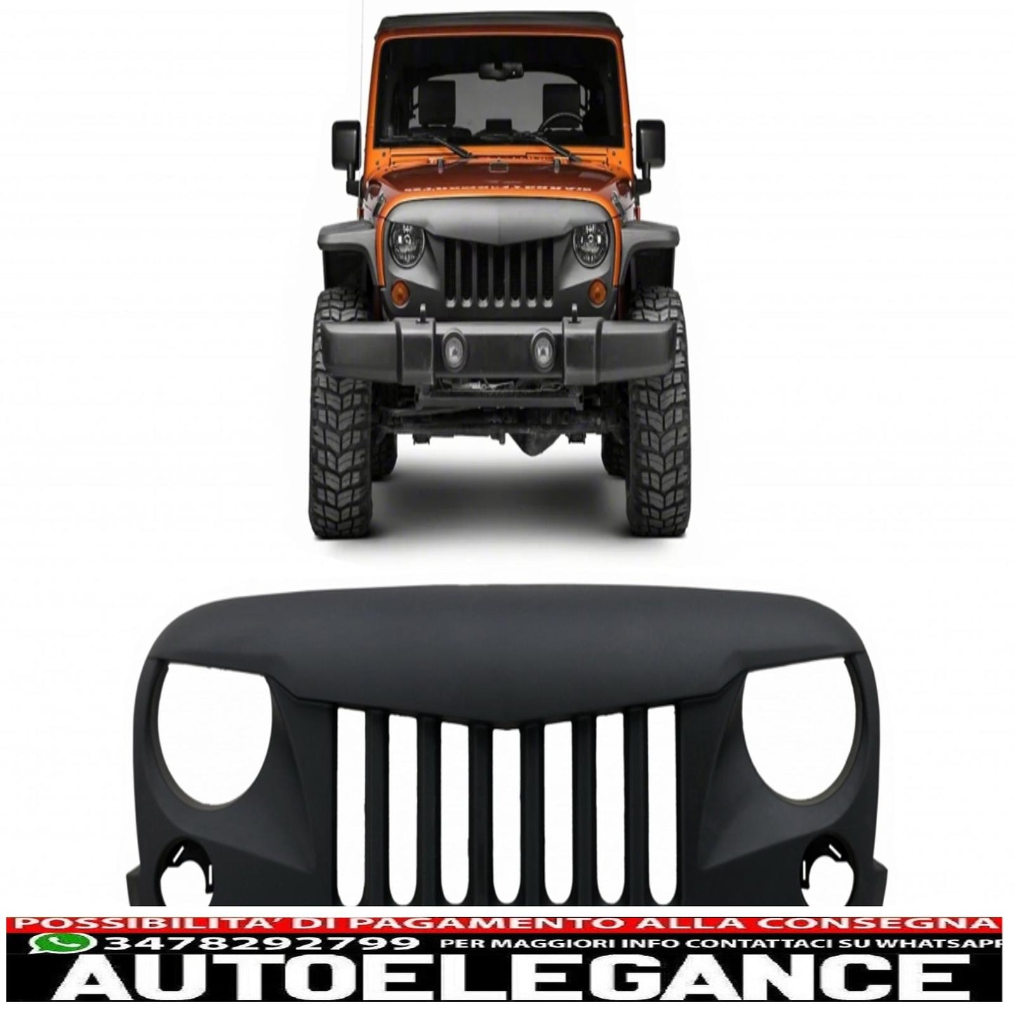 Front Center Grille Fits Jeep Wrangler / Rubicon JK (2007-2017) Eagle Eyes Matte Black