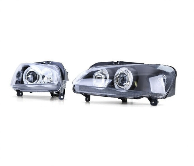 💫ART.6134 FARI ANTERIORI per PEUGEOT 106 08.96-03 OCCHI D'ANGELO CROMATI💫