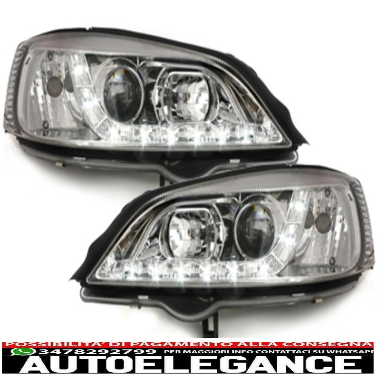 dayline headlights suitable for opel astra g (09.1997-02.2004) chrome drl