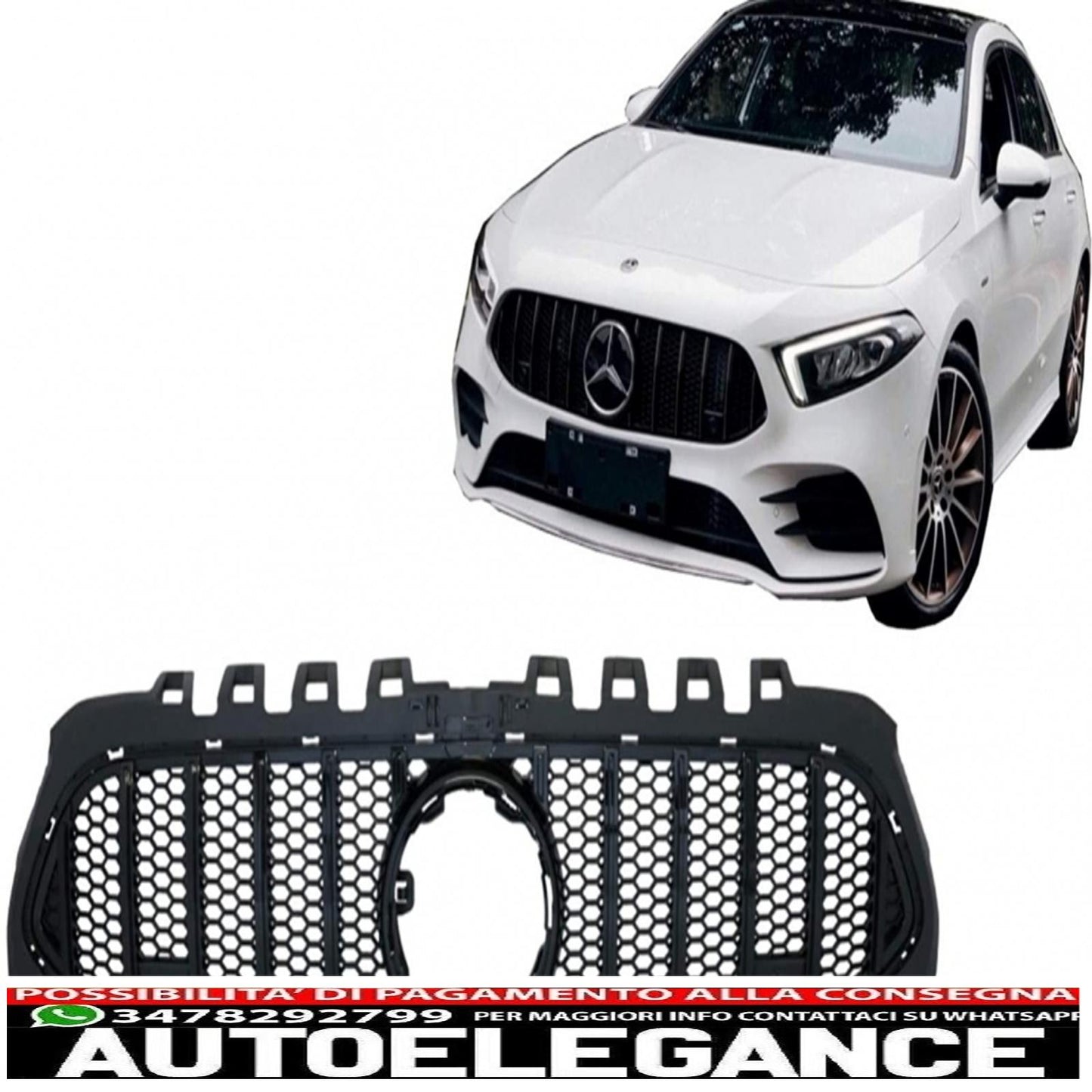 central grille suitable for mercedes a-class w177 hatchback v177 sedan (04.2018-) mesh gt-r design panamericana all black
